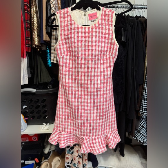 Kate Spade Pink and White Gingham Tweed Dress – Size 0, Like New - Picture 6 of 14